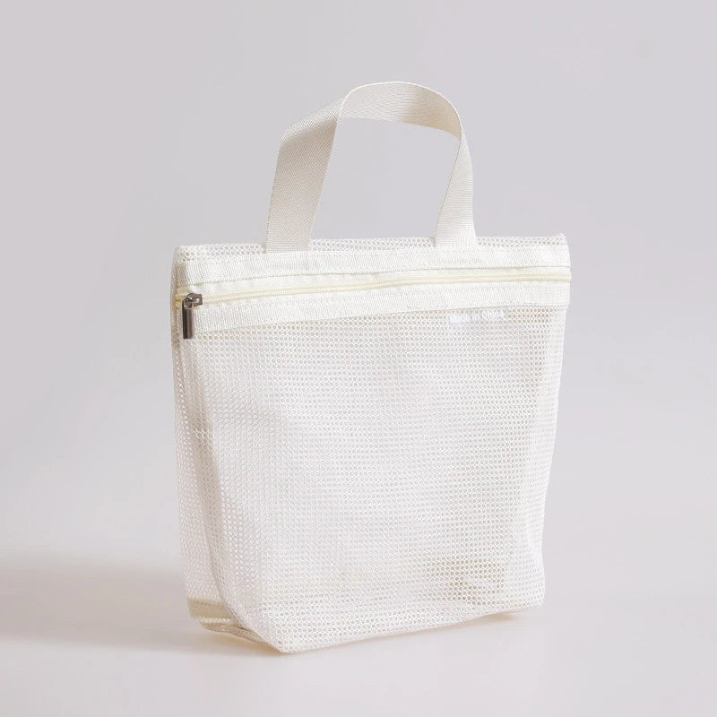 Mesh Makeup Toiletry Storage Bags Handbags Portable Travel Washing Zpaxo White