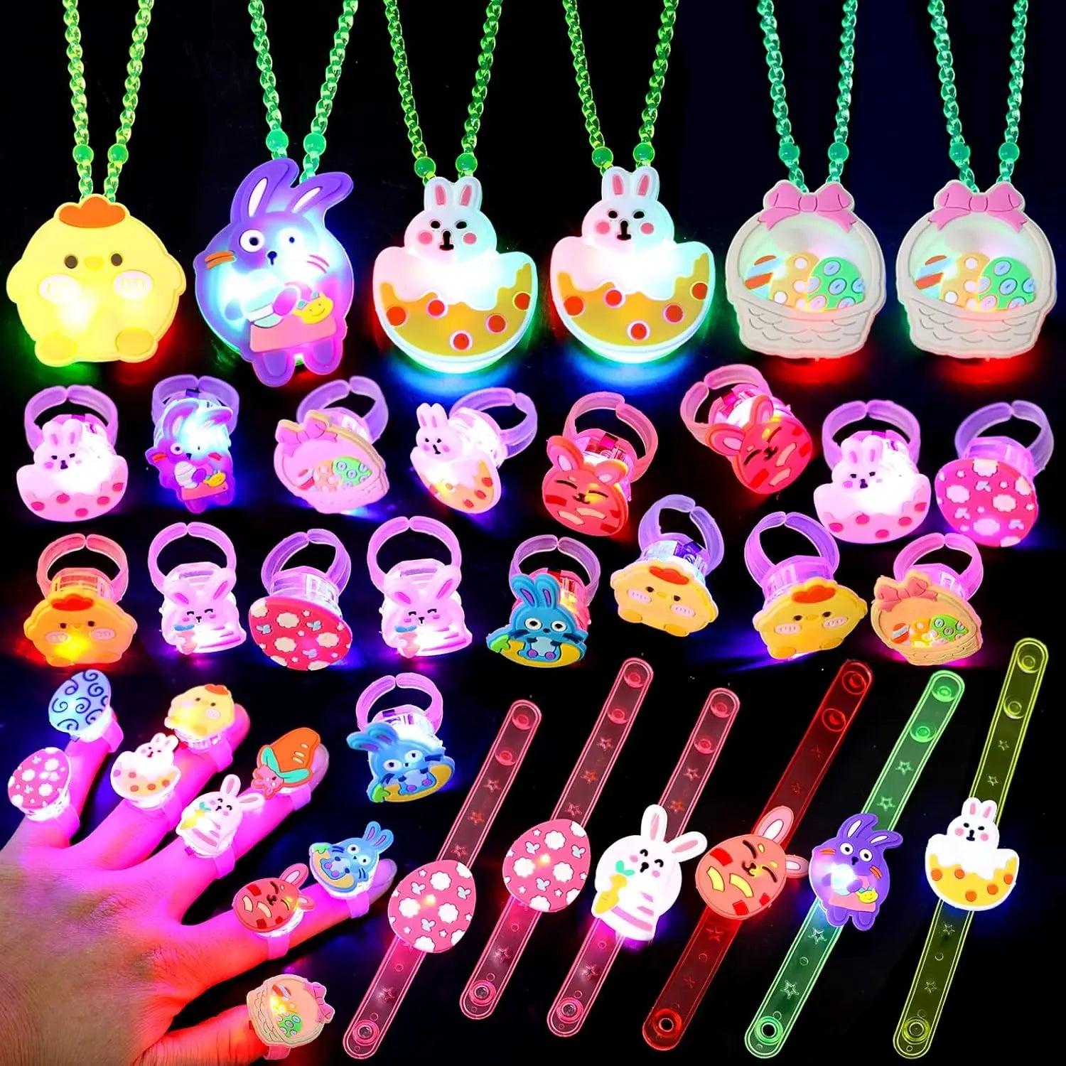 Easter LED Light Up Ring Necklaces Bracelets Party Favors Basket