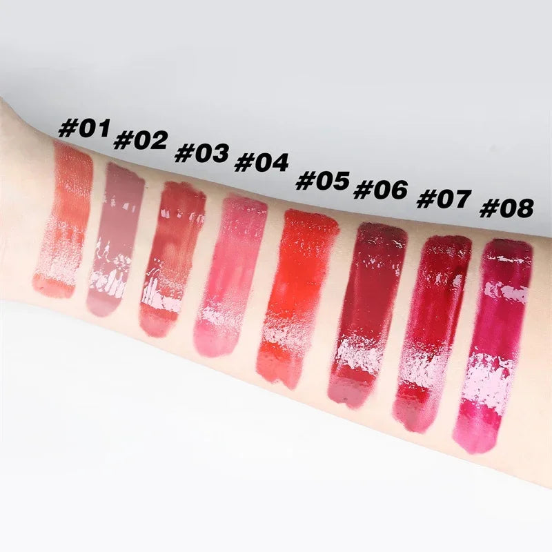 8 Colors Silky Glossy Lipstick Long Lasting Waterproof Lip Gloss Sexy Red Lip Tint Non-Stick Cup Moisturizing Mirror Lip Balm Zpaxo