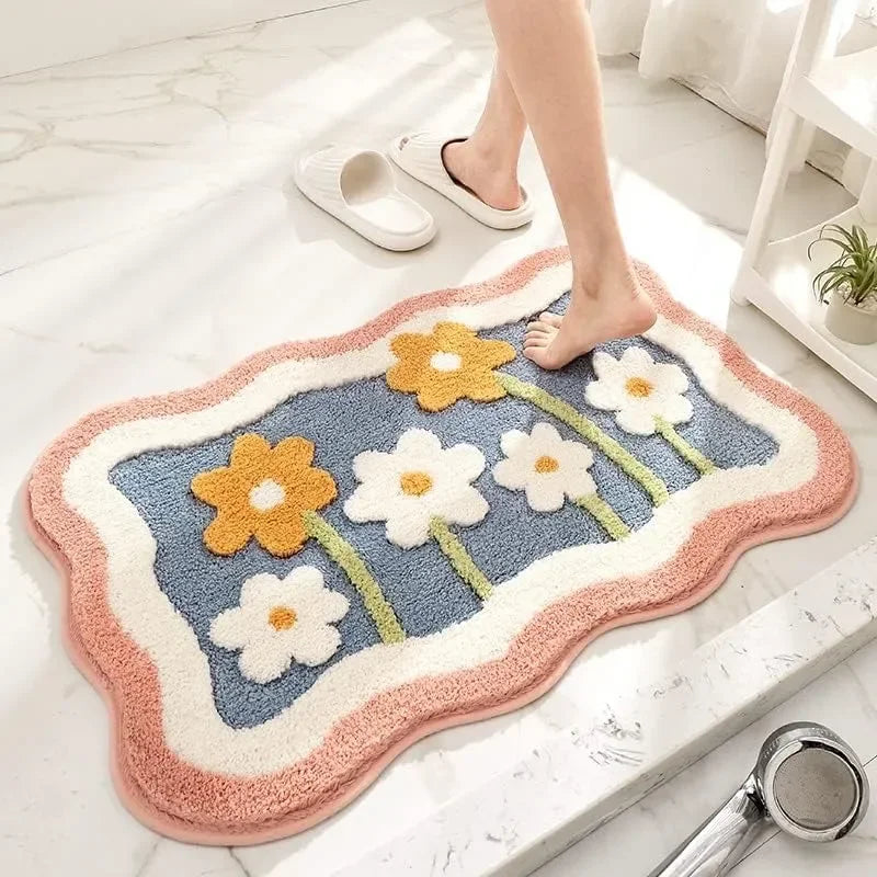 Bath Mat Extra Soft Absorbent Non-slip Plush Shaggy Carpet Machine Zpaxo Pink Flower 50x80cm-2PCS