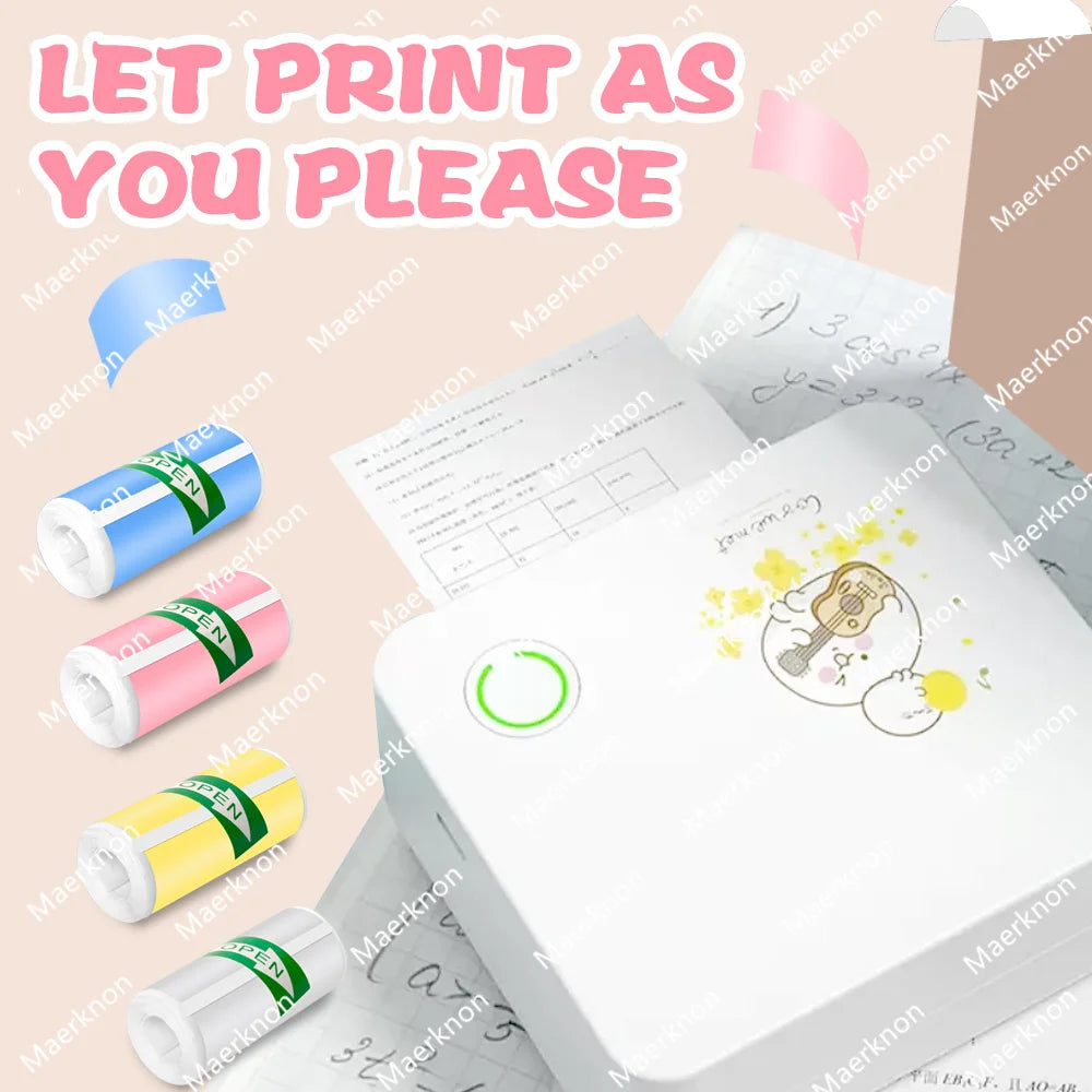 5 Rolls Colorful White Mini Printer Self-Adhesive Paper, 57mm Adhesive Thermal Printing Paper, Office Label Paper Printing Paper Zpaxo