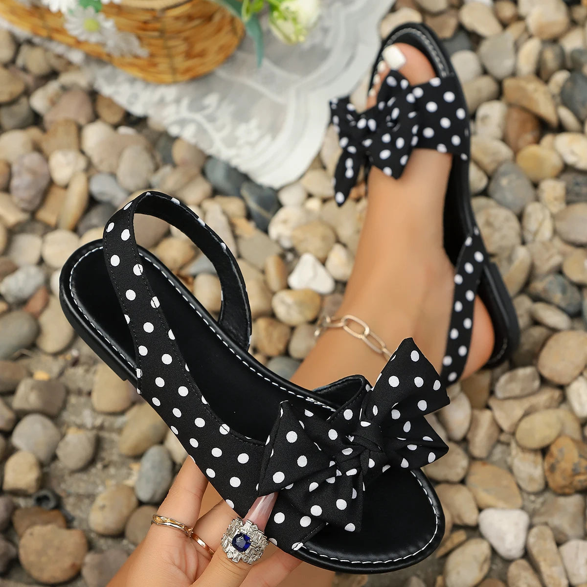 Ladies Flat Sandals Polka Dot Butterfly Knot Sandals Multi-Color Comfortable Women Shoes Footwear Fashionable Summer Shoes Women Zpaxo