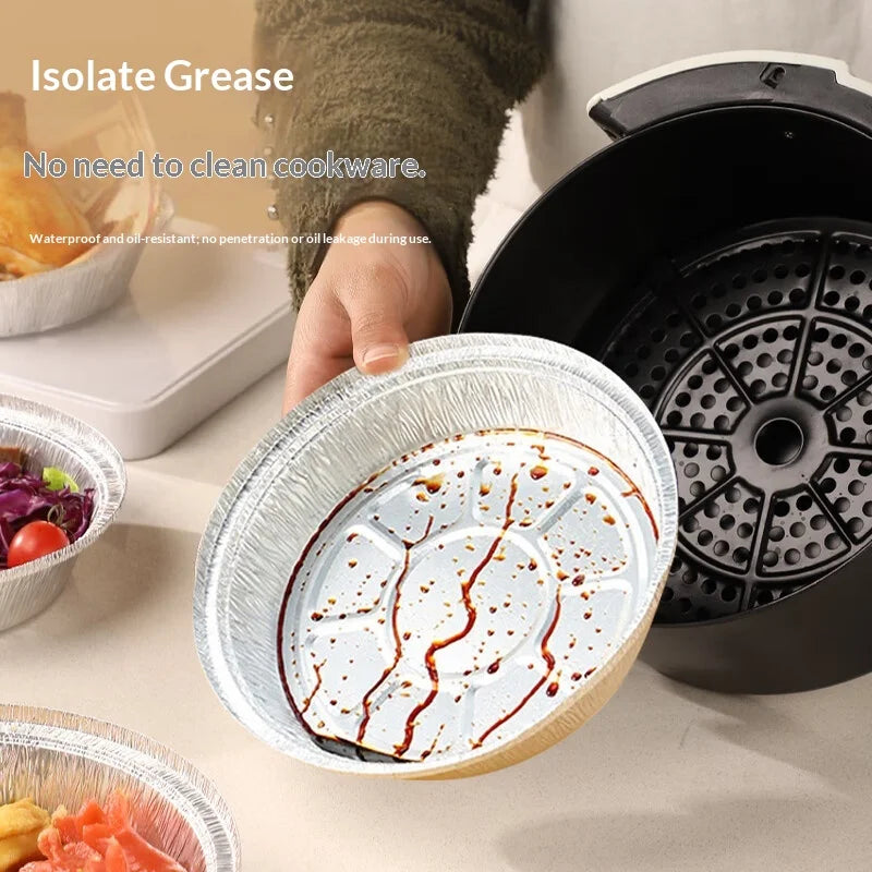 10Pcs Tin Foil Box, Air Fryer, Specialized Tin Foil Tray, Disposable Circular Tin Foil Bowl for Household Use, Oven Baking Bowl Zpaxo