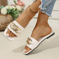 Women Slippers Summer Comfort Outdoor Shoes Metal Chain Flat Fashion Zpaxo Beige 43