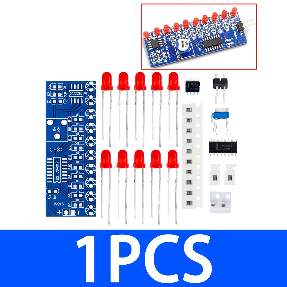 1~10PCS DIY Electronic Kit (NE555 + CD4017): Running LED Flow Light Production Suite Zpaxo 1PCS