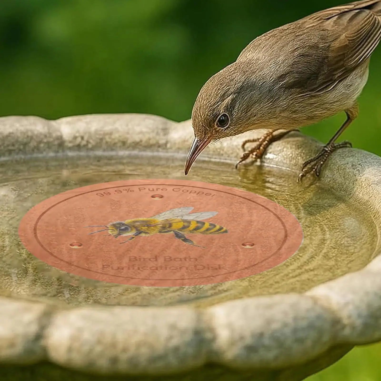 Bird Bath Purification Disk Bee Pattern Birdbath Cleaner Copper Bird Bath Purification Disk For Outdoor Garden Deck Patio Bowl Zpaxo