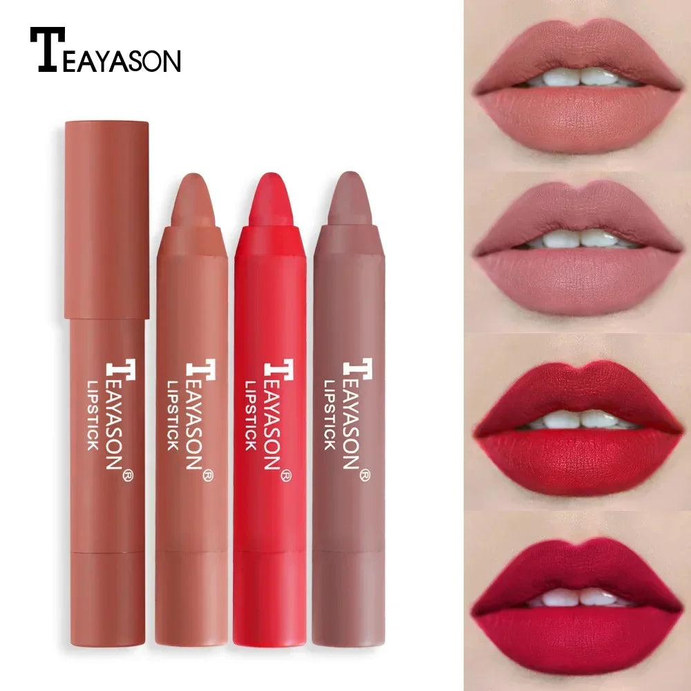 12Colors Natural Matte Lipstick Pencil Silk Lip Glaze Waterproof Lipstick Sexy Long Lasting Makeup Non-Stick Cup Lip Tint Zpaxo
