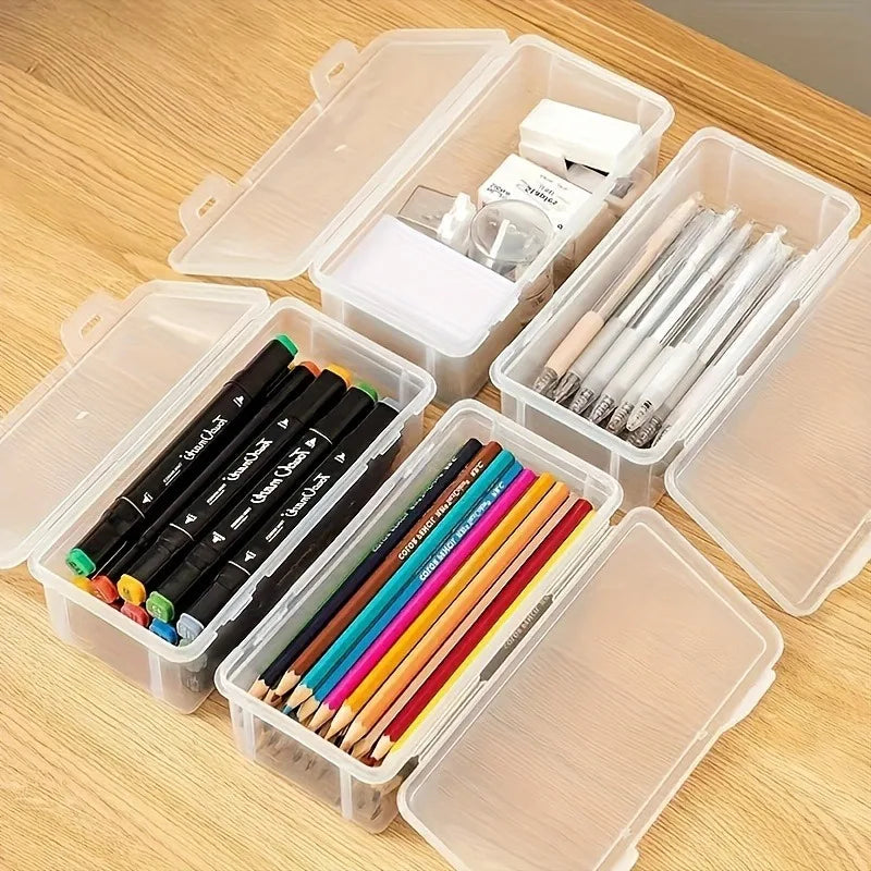 Clear Hinged Lid Storage Boxes Large Plastic Organizer Makeup Brushes