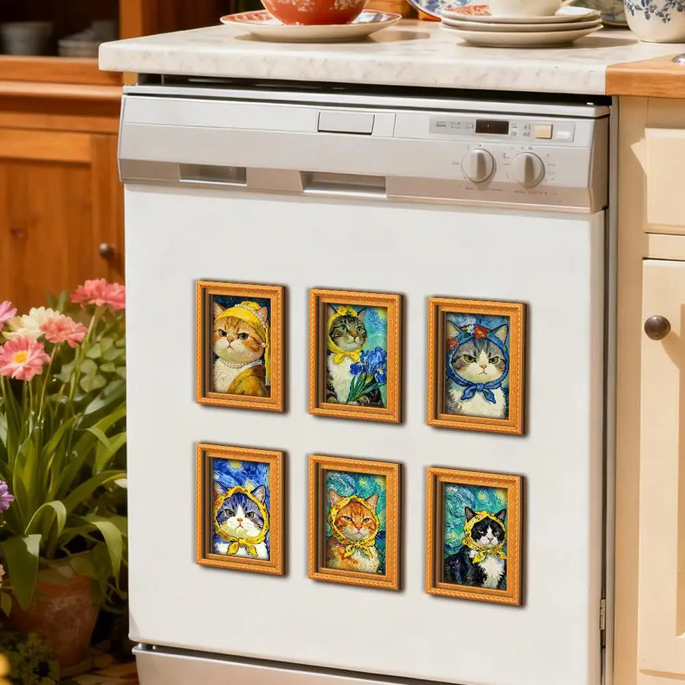 Cat Magnets 6-Piece Funny Wooden Cute Home Decor Anime Figure Refrigerator Magnet for Wall Door Locker Living Room Kitchen Home Zpaxo