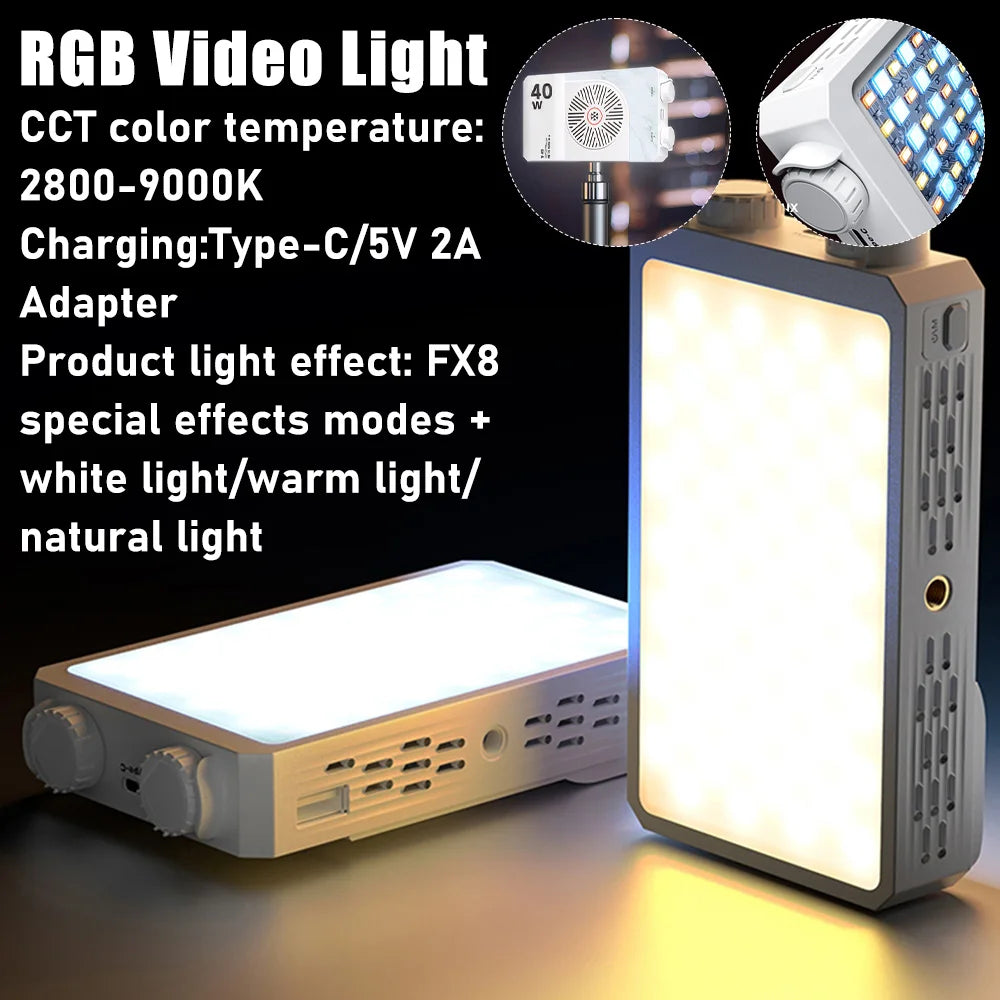 40W LED Camera Light 2800K-9000K Handheld Video Fill 4400mAh