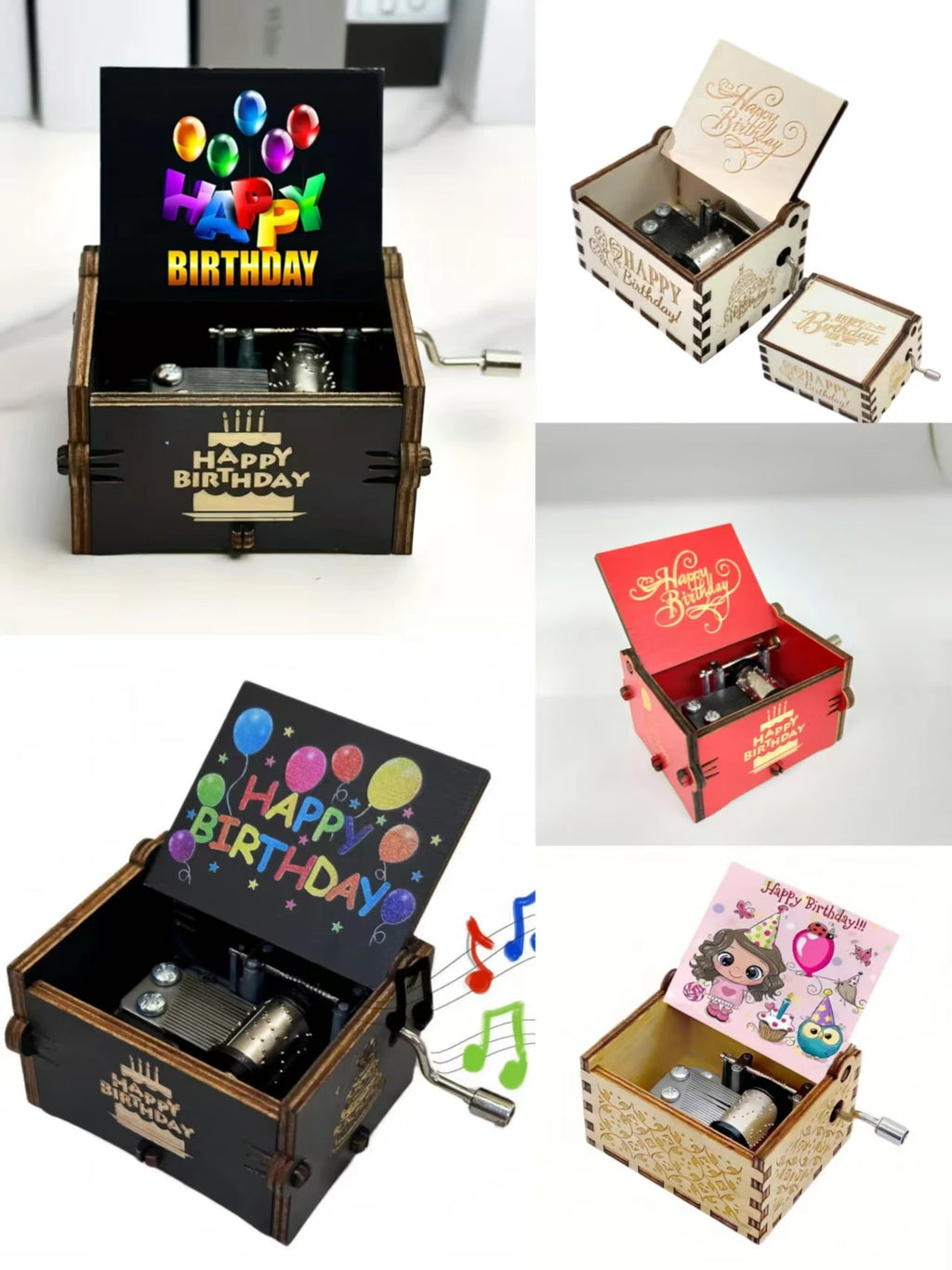 Wooden Hand-Cranked Happy Birthday Music Box – Piano Gift