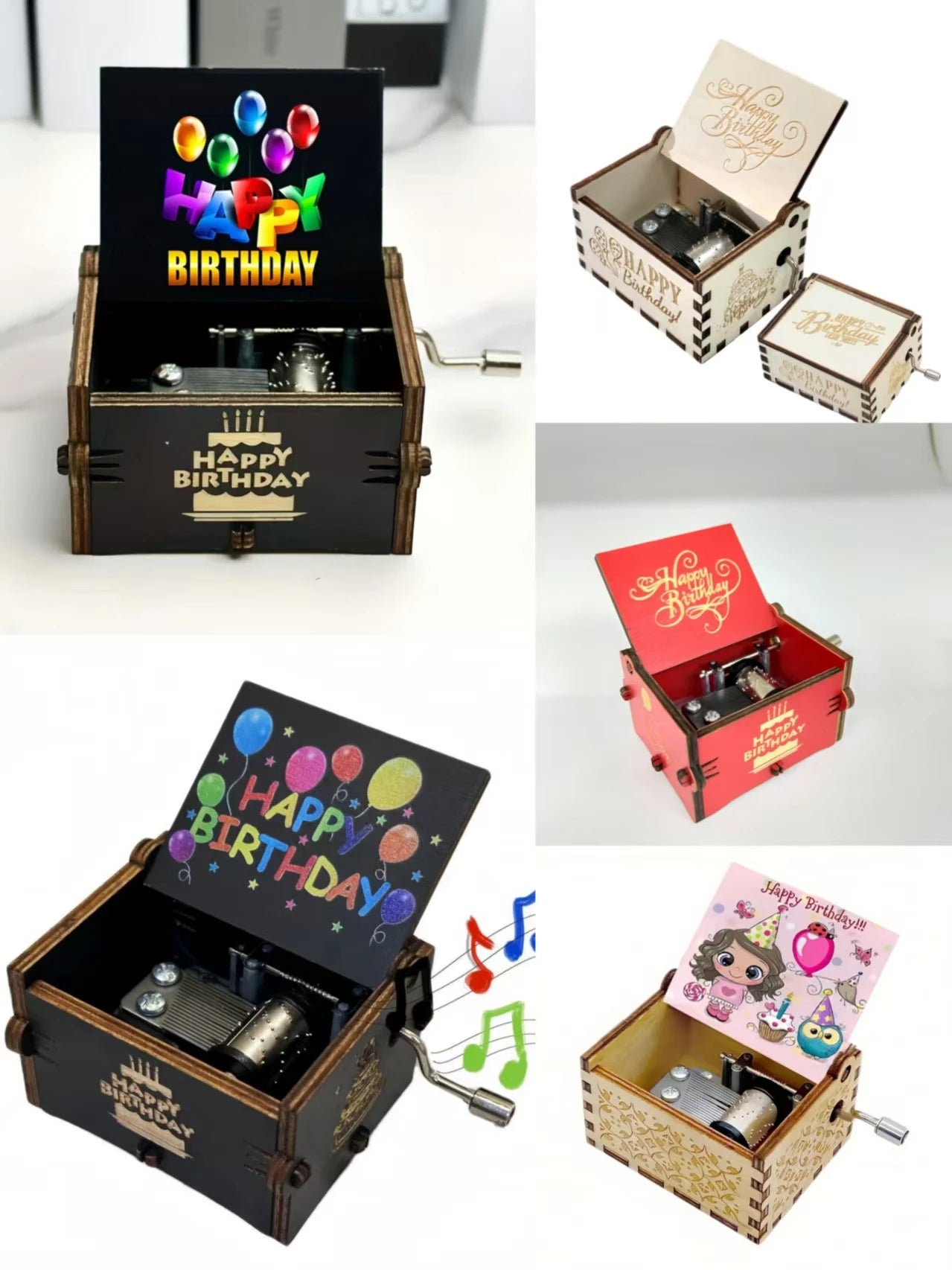 Wooden Hand-Cranked Happy Birthday Music Box – Piano Gift