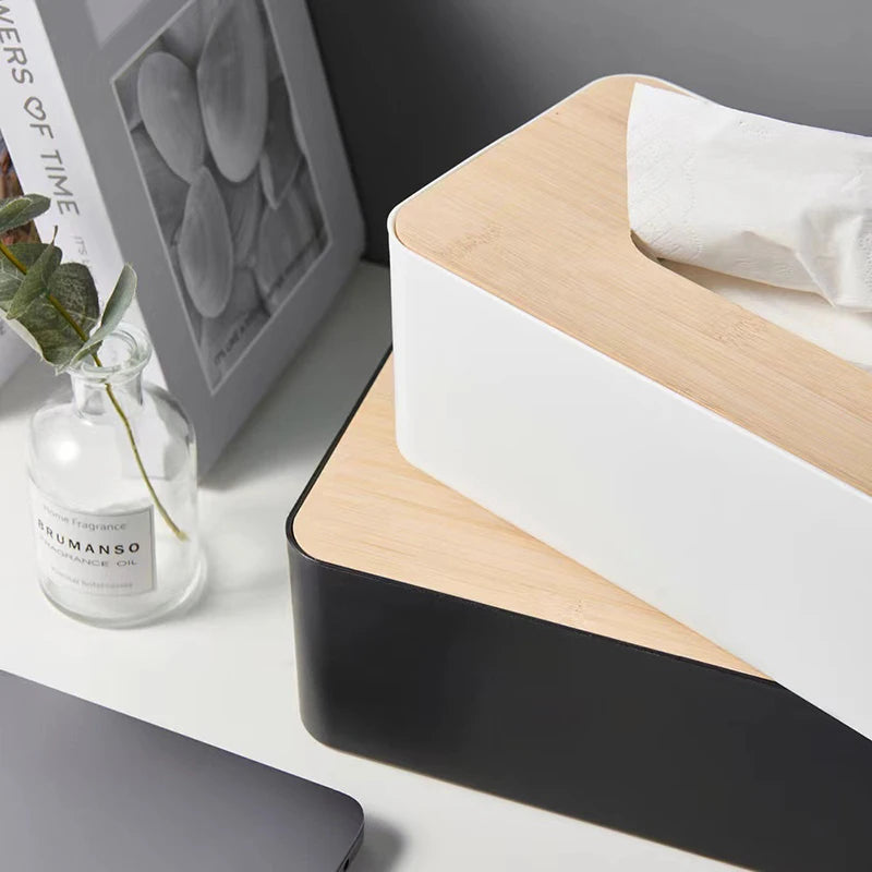 Multifunctional Desktop Tissue Holder Paper Box Wood Cover