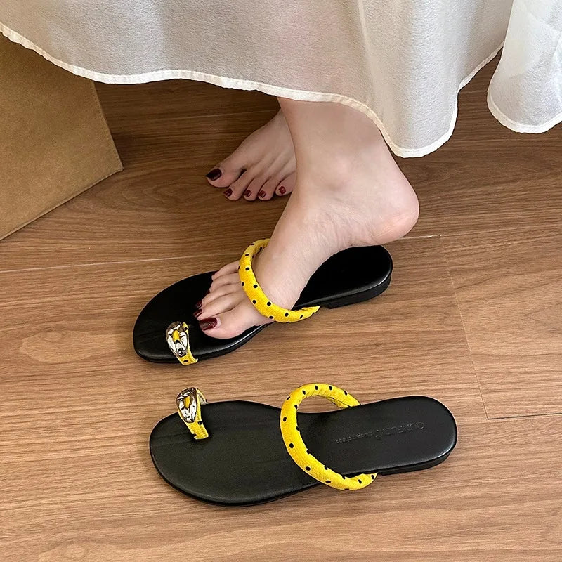 Women's Wave Point Fish Mouth Toe Loop Slippers Summer Women Vintage Zpaxo YELLOW 37