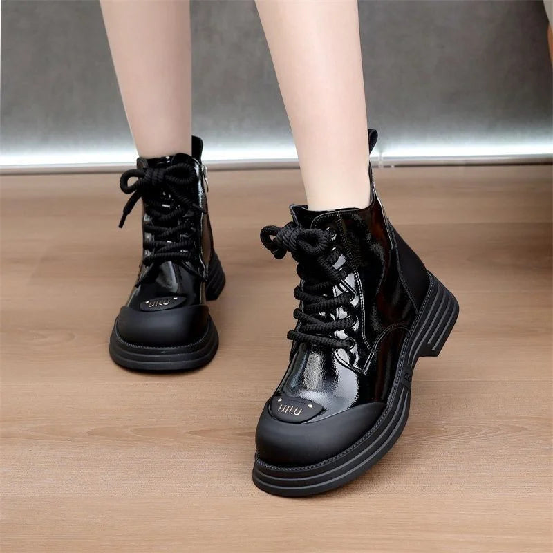 Ankle Boots Women Winter Round Toe Lace-up Short Women's Platform Zpaxo
