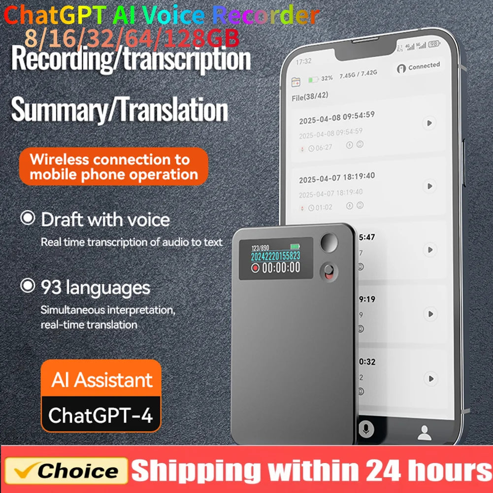 ChatGPT AI Voice Recorder Control Notetaking Device 188 Language