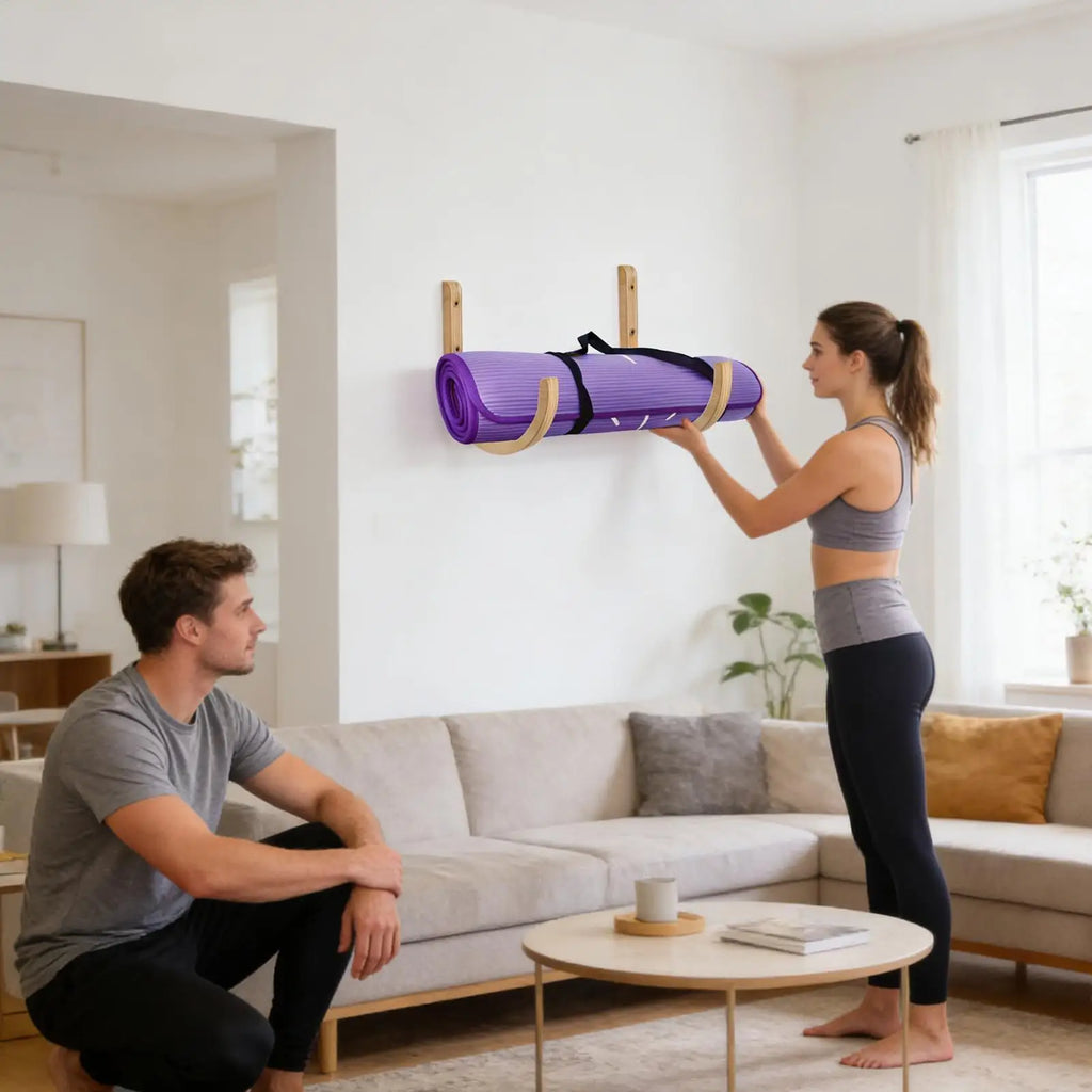 Yoga Mat Organizer Wooden Screws Accessories Exercise Rack Home