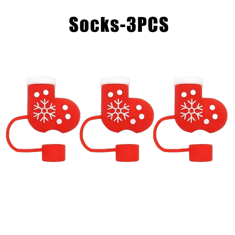 Christmas Straw Covers Caps Tumblers Dustproof Toppers Cups 30 Cup Zpaxo Socks-3PCS