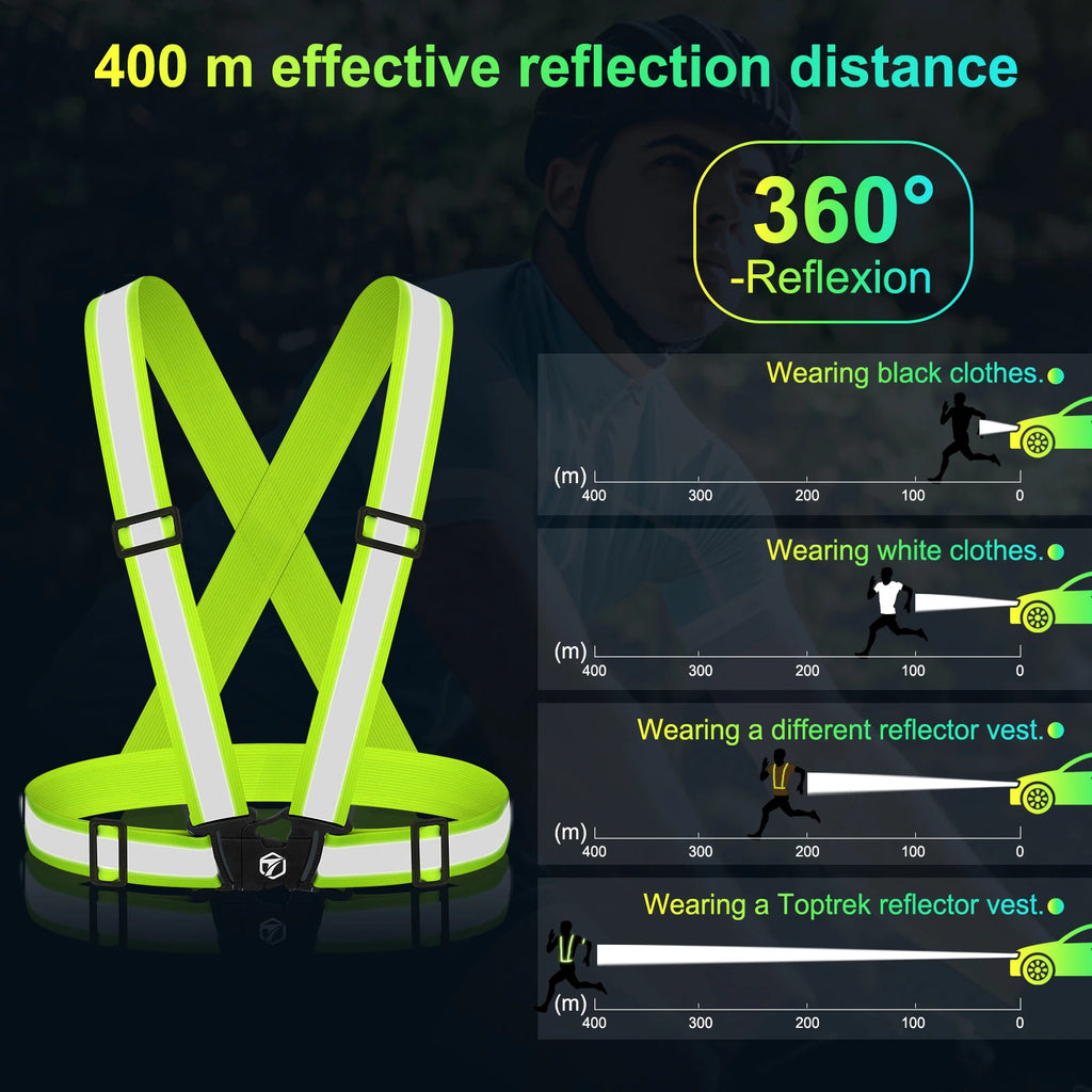 TOPTREK 2PC Reflective Running Vest Adjustable High Visibility Reflective Safety Harness Night Walking Cycling Motorcycle Bike Zpaxo