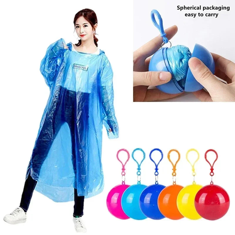 New Portable Disposable Raincoat Keychain Compression Ball Pocket Ball Outdoor Adult Travel Hangable Poncho Camping Gear Zpaxo