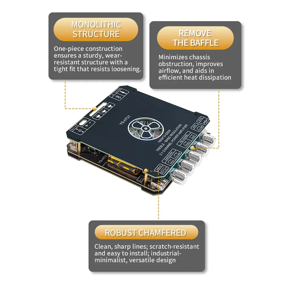 Bluetooth-compatible 2.1 Channel 160W*2+220W Digital Audio Power Amplifier Module High And Low Tone Subwoofer Sound DC15-36V/5A Zpaxo