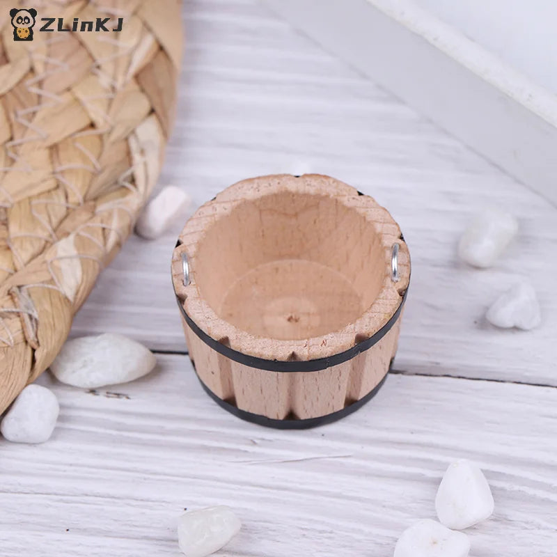 ▶1Pc 1:12 Dollhouse Miniatures Wooden Basin Wooden Barrel Furniture Accessories Zpaxo
