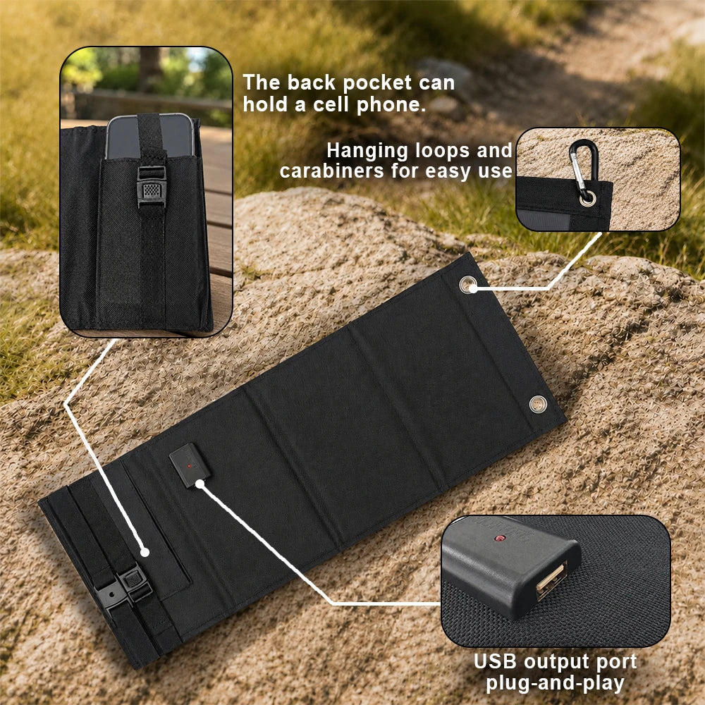 Portable 20W Foldable Solar Panel USB Charger Lightweight Solar Power Bank Charger for Backpacking Camping Outdoor Activities Zpaxo