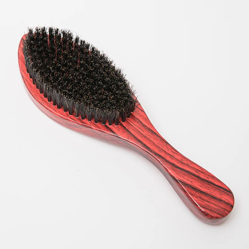 Natural Boar Bristle Wood Beard Brush Straightener Wave Brush 360 Curved Beard Wave Brush For Men Wooden Handle Men Beard Comb Zpaxo Red color