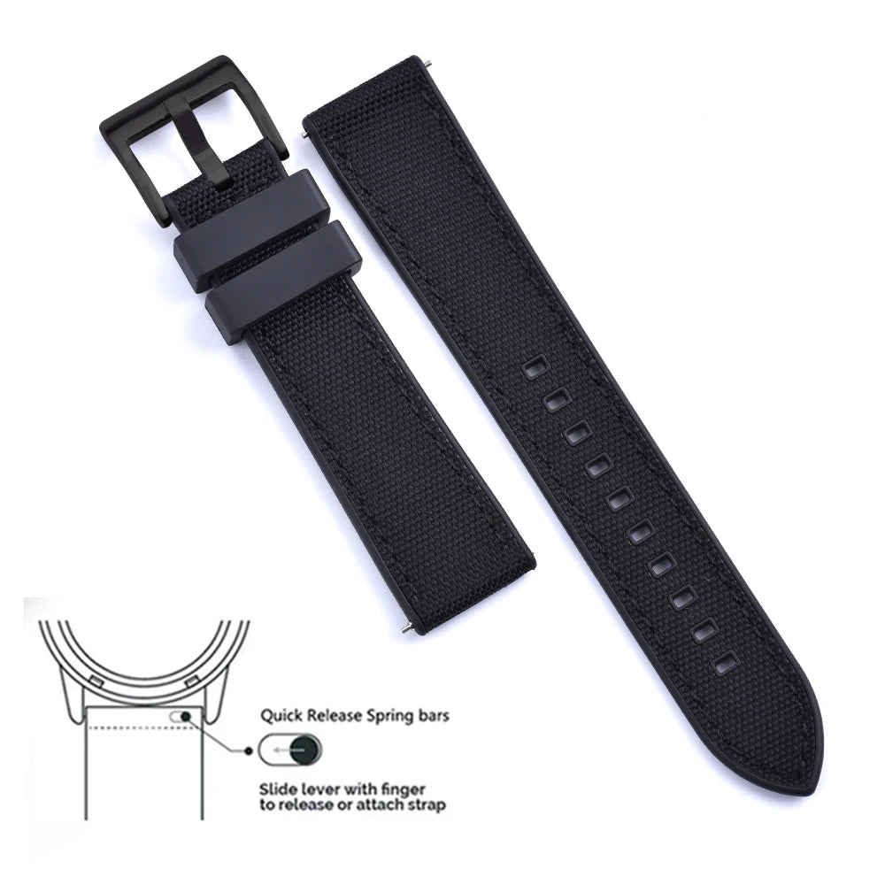 FKM Hybrid Rubber Nylon Watch Strap 20mm 22mm Quick Release