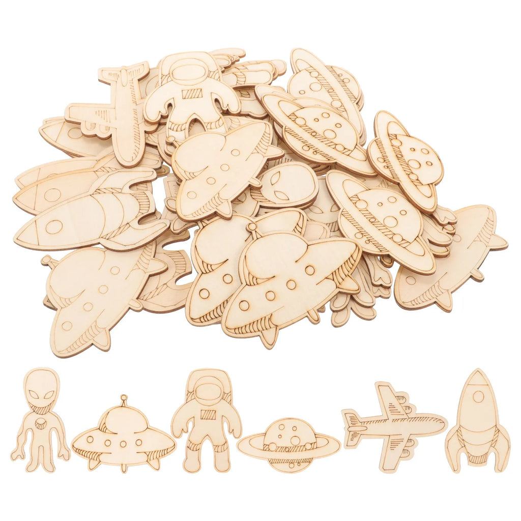 DIY Unfinished Wooden Outer Space Theme Chips Creative Paintable
