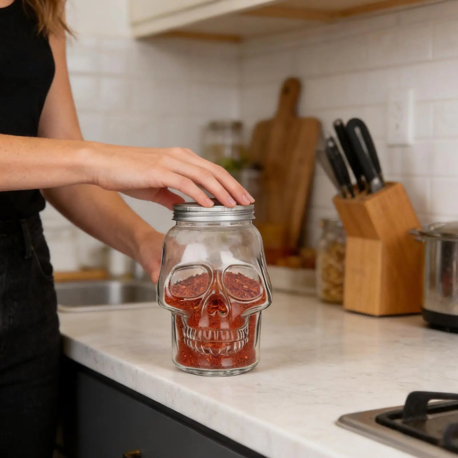 Skull Jars Reusable Spooky Decor Lid Salt Container Home Bathroom