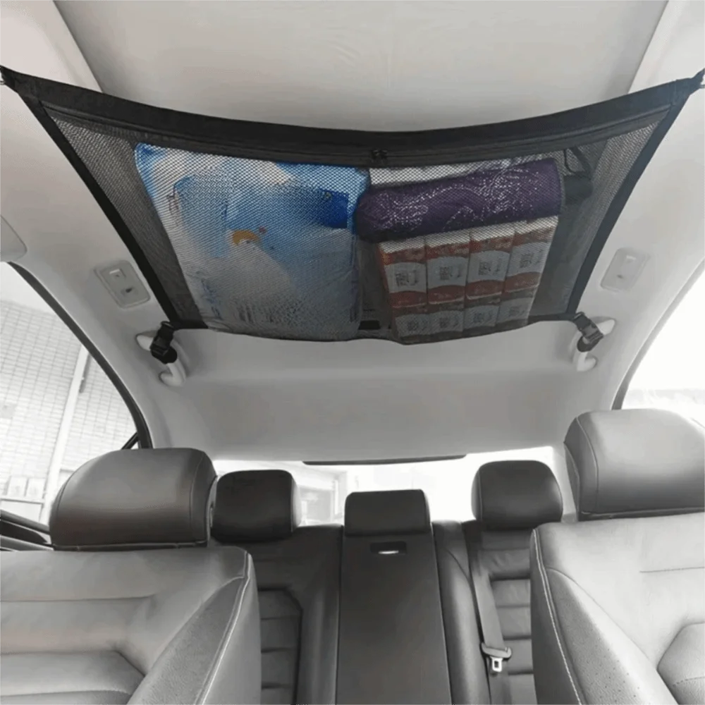 Double Layer Car Ceiling Storage Net Large Capacity Space-saving Car Ceiling Mesh Pouch Black Zippered Car Roof Storage Mesh Bag Zpaxo