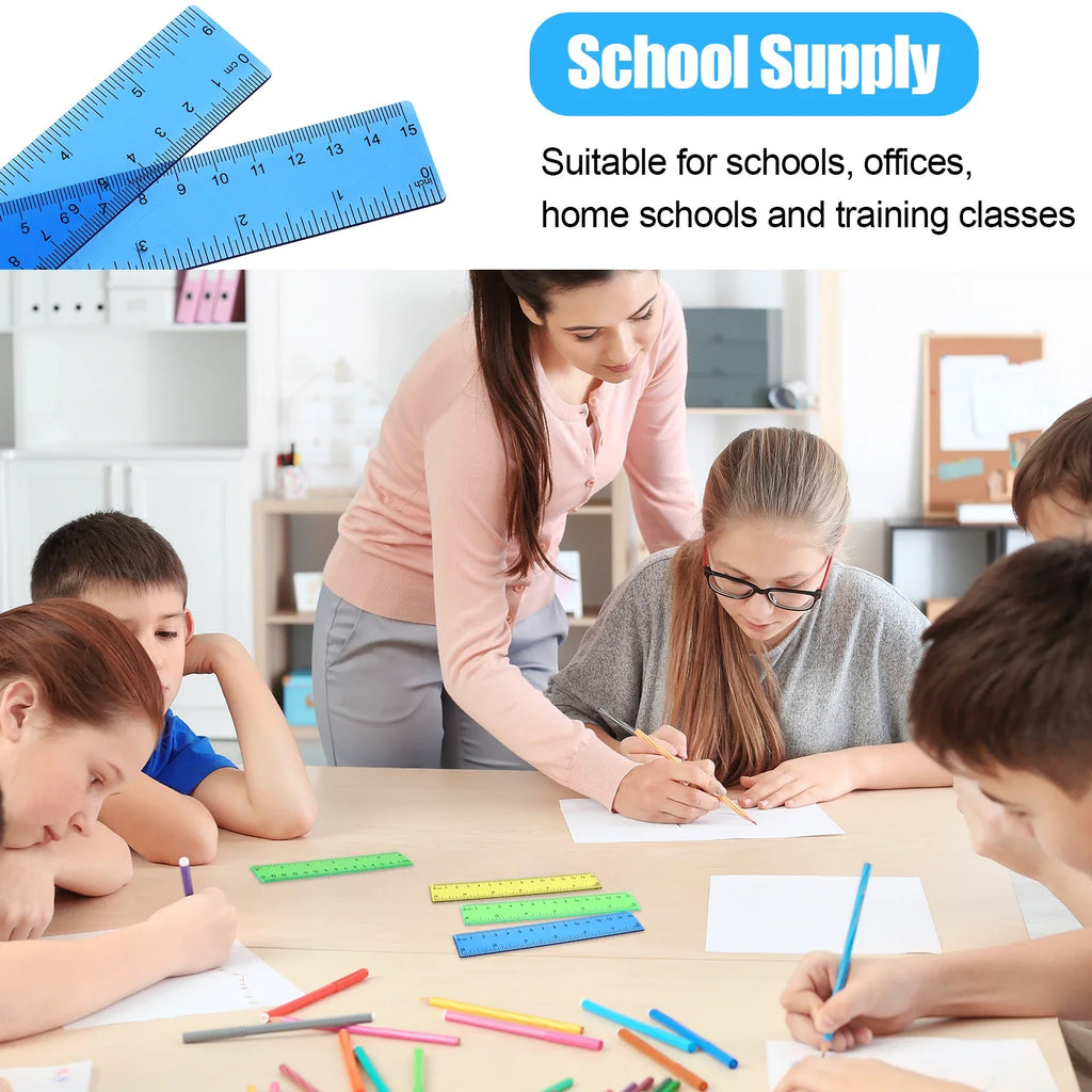 24PCS Colorful Ruler Clear Plastic Rulers Clear Assorted Kids Measuring Straight Ruler With Inches Centimeters Millimeter Bulk B Zpaxo