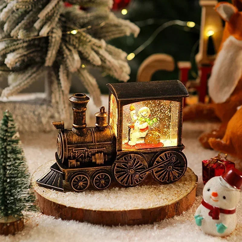 Christmas Train Music Box Water Globe with LED Lights Gift Christmas Music Box Zpaxo Brush Gold Snowman