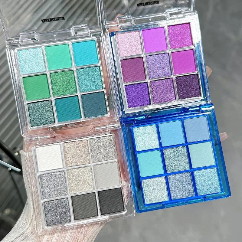 9 Colors Glitter Eyeshadow Palette Purple Pearlescent Matte Eye