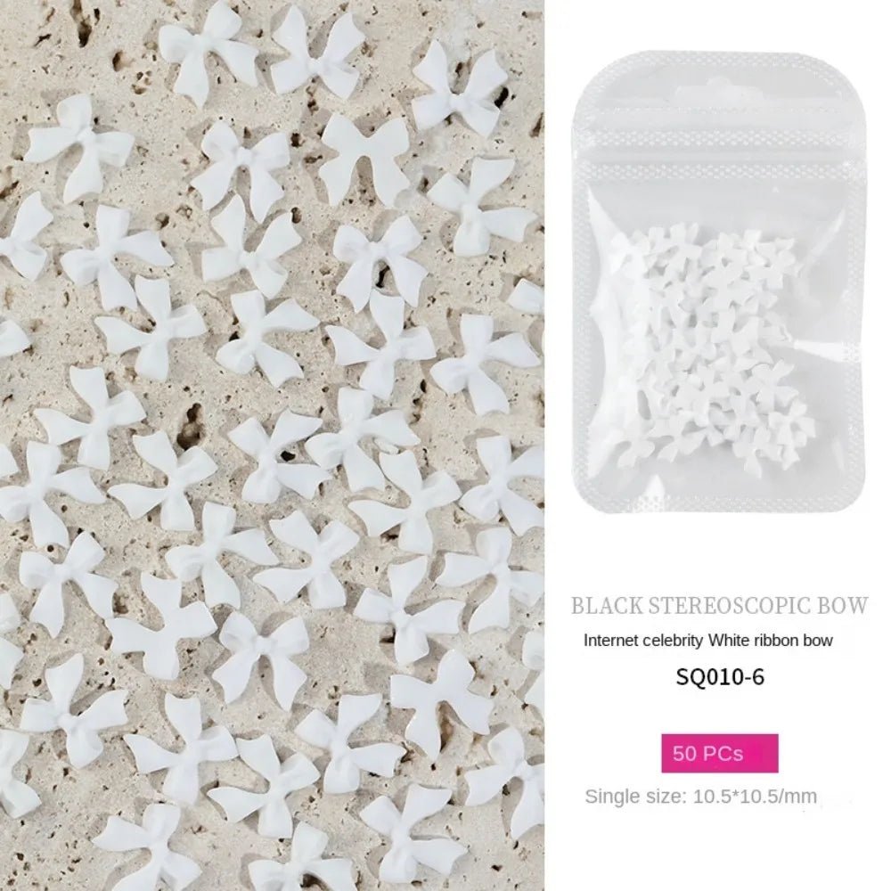 50pcs 3D Nail Art Bowknot Resin Bow Nail Art Decoration Black and White Elegant Nail Decoration Manicure Ornament Zpaxo 06