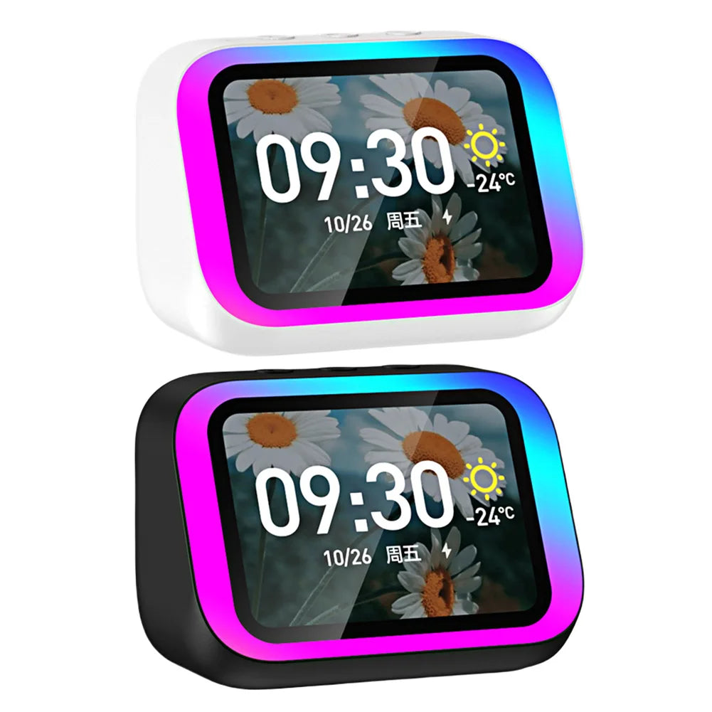 Smart Speaker Voice Assistant Portable BT Speaker Alarm Clock with RGB Lights for Bedroom Zpaxo