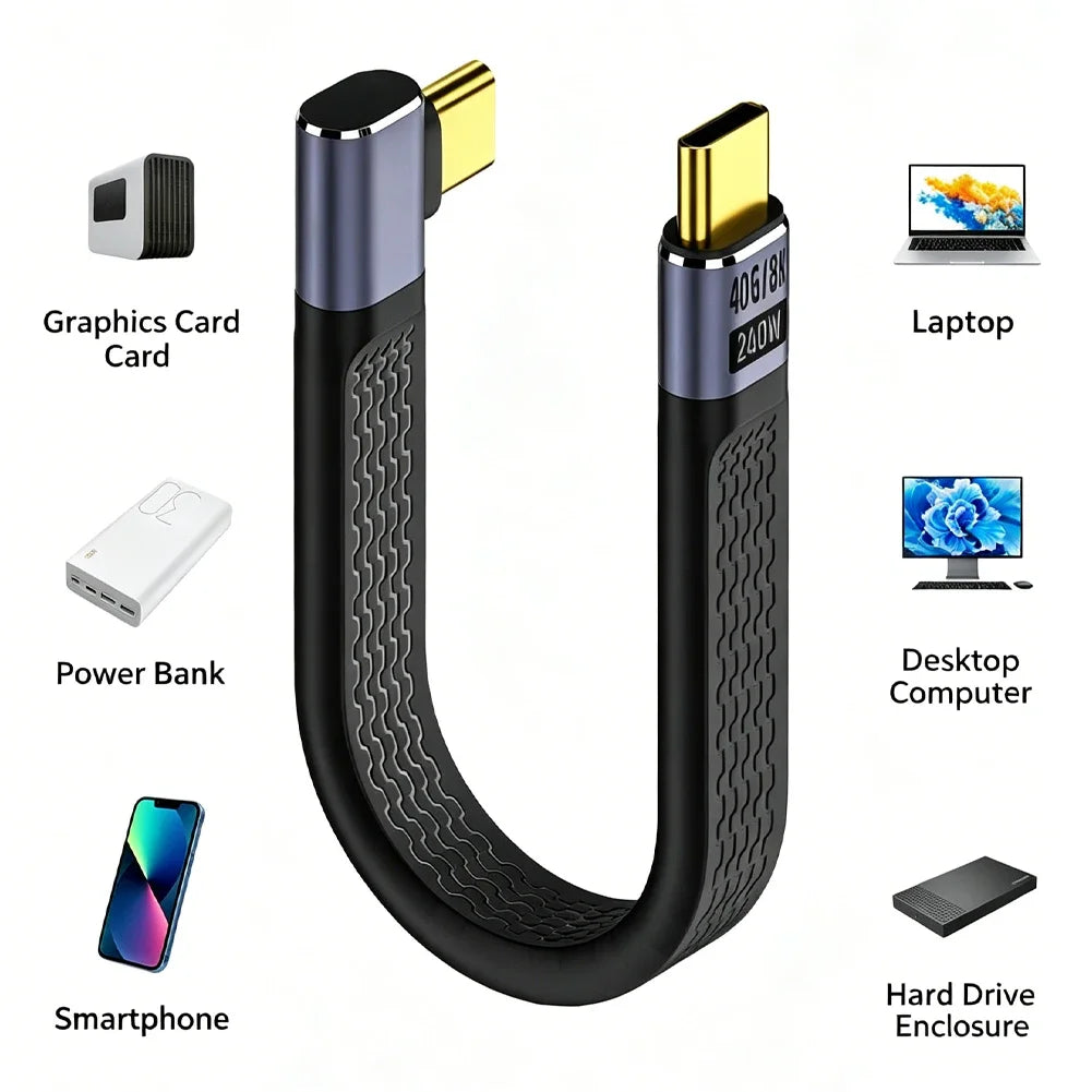 USB4 90° Elbow Type-C Cable – 240W, 40Gbps, Thunderbolt 4