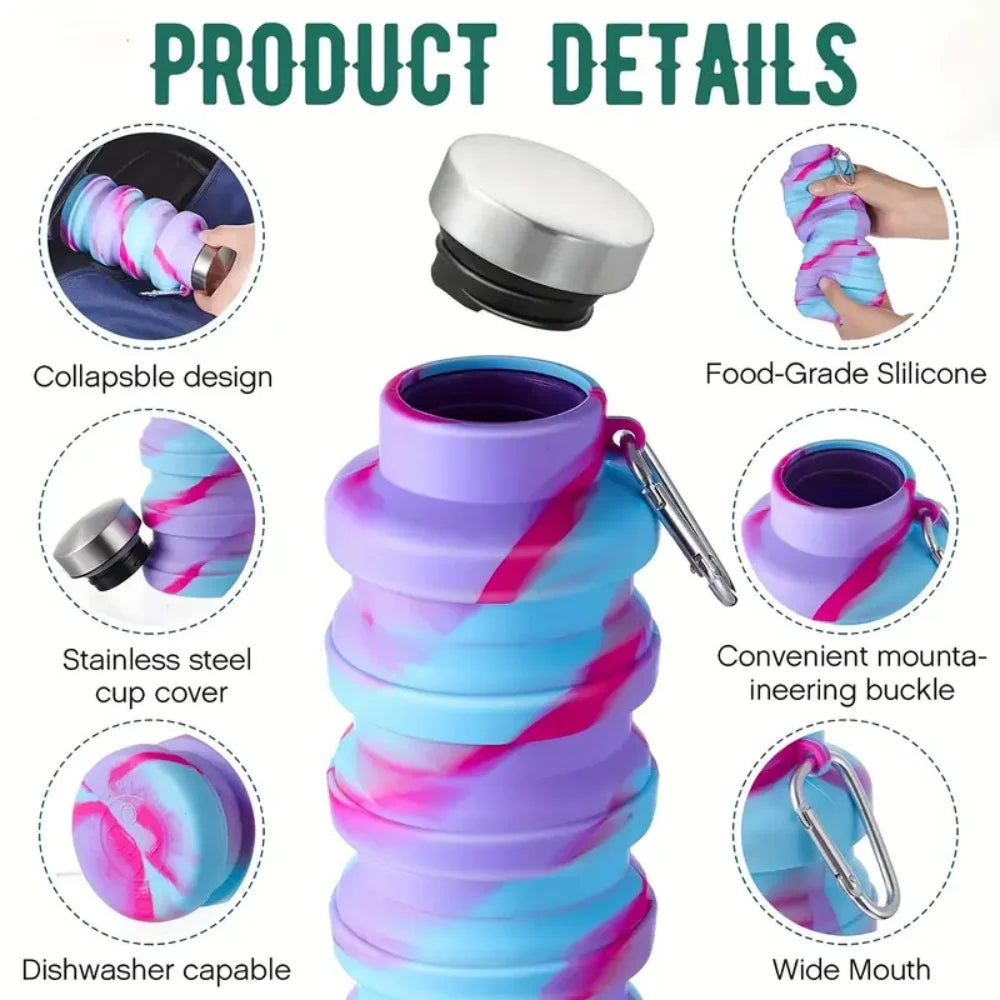 Collapsible Water Bottles Portable Leak-proof Travel Bottle Carabiner Zpaxo