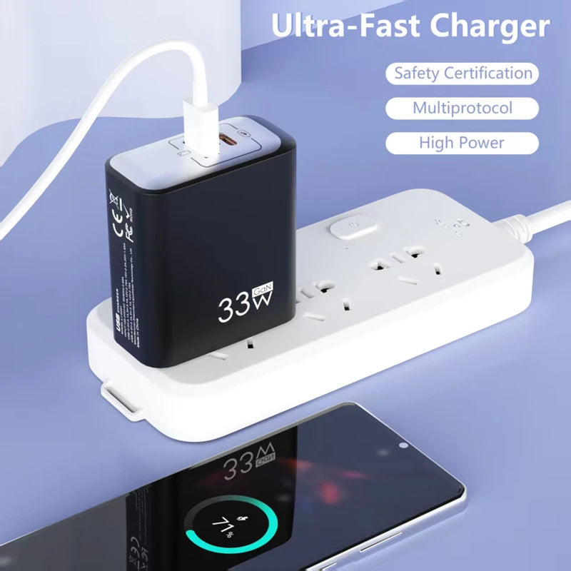 Gan Dual Port Double USB Charger Universal Fast Charging Turbo Charge