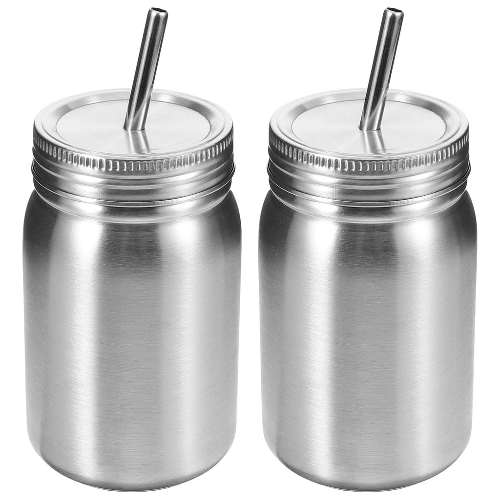 Stainless Steel Mason Jars Multi-functional Rustproof Cups Lid Straw