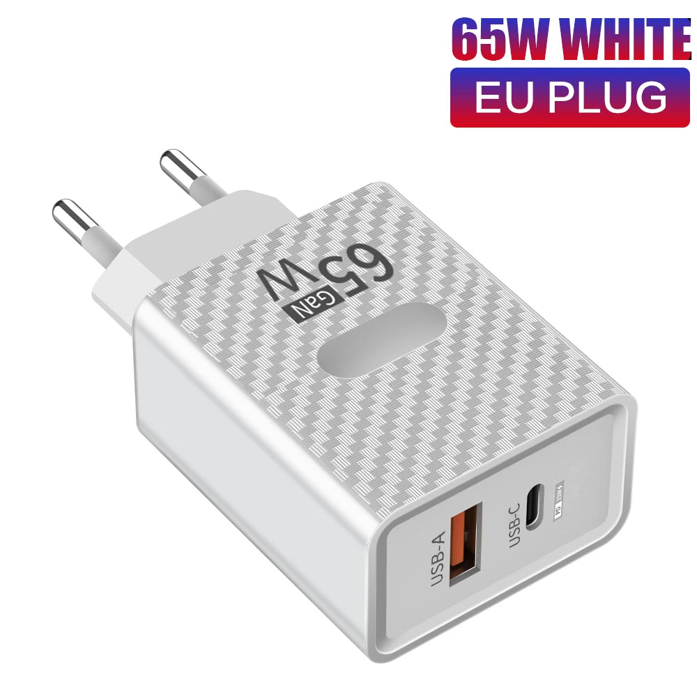 65W GaN USB-C Fast Charger QC3.0 PD Wall Adapter USB-C Wall Charger Zpaxo White EU