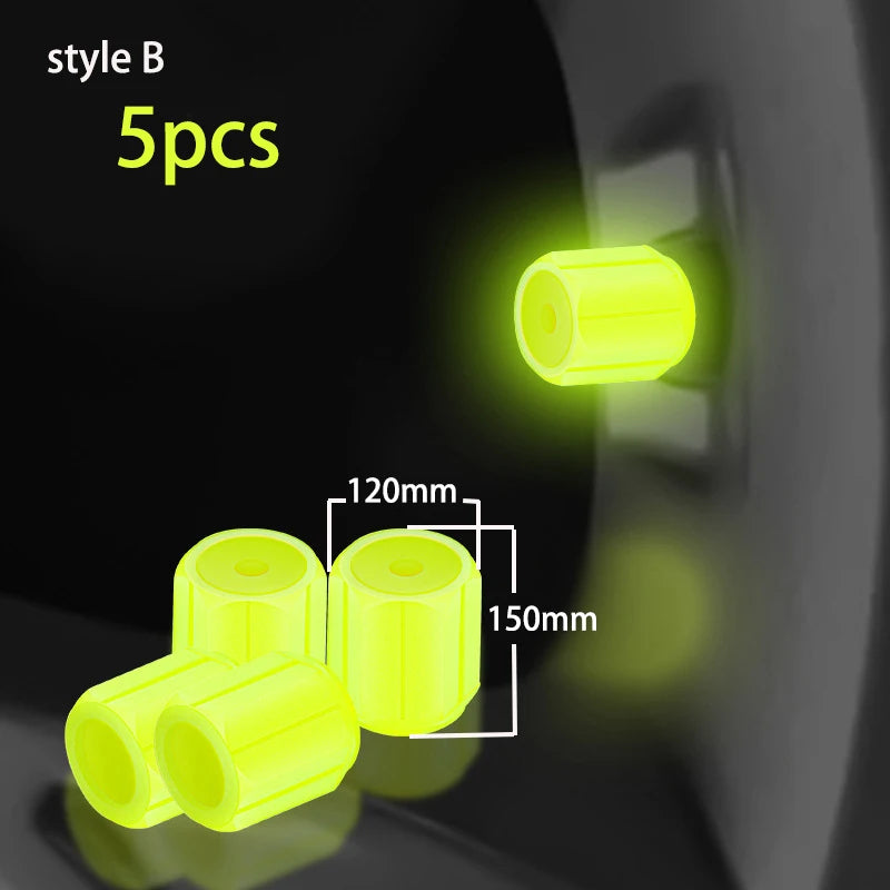 5pcs Luminous Valve Cap Car/Motorcycle/Bike Tire Screw Cap Protective Cap Valve Port Cars Tire decoration Parts Glow In Dark Zpaxo B YELLOW