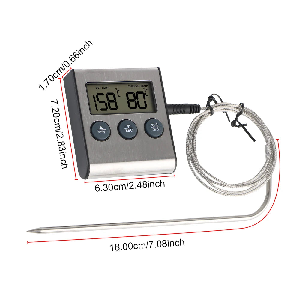 Probe Temperature Cooking Oven Meter Grill Timer Function Meat Kitchen Food Digital BBQ Thermometer New Stainless Steel Zpaxo