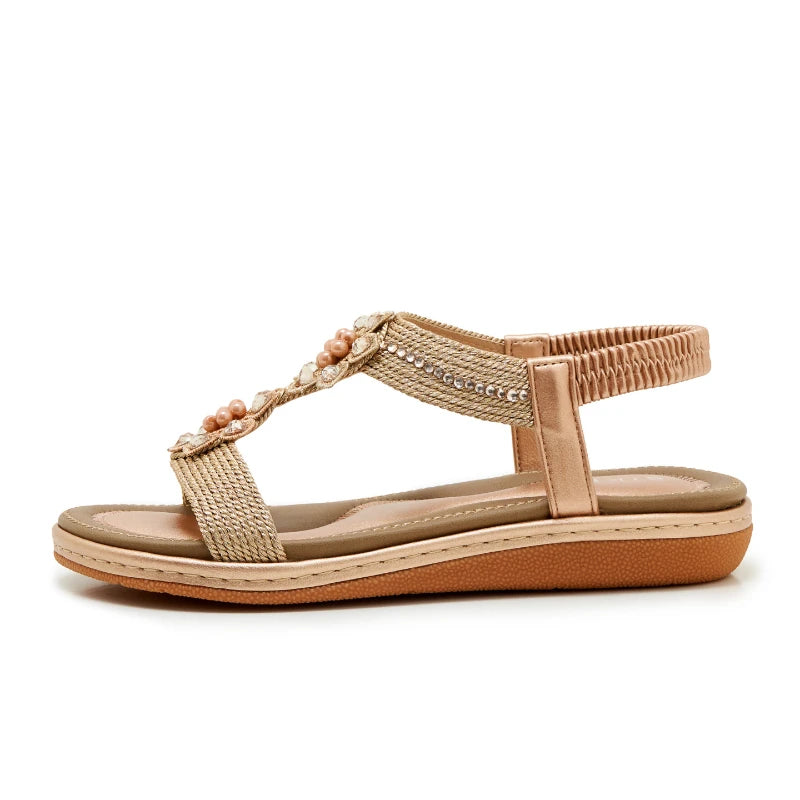 Rose Gold Woven Sandals Double Floral Beaded Rhinestone Accents Zpaxo 515-1 Champagne 37 China Mainland
