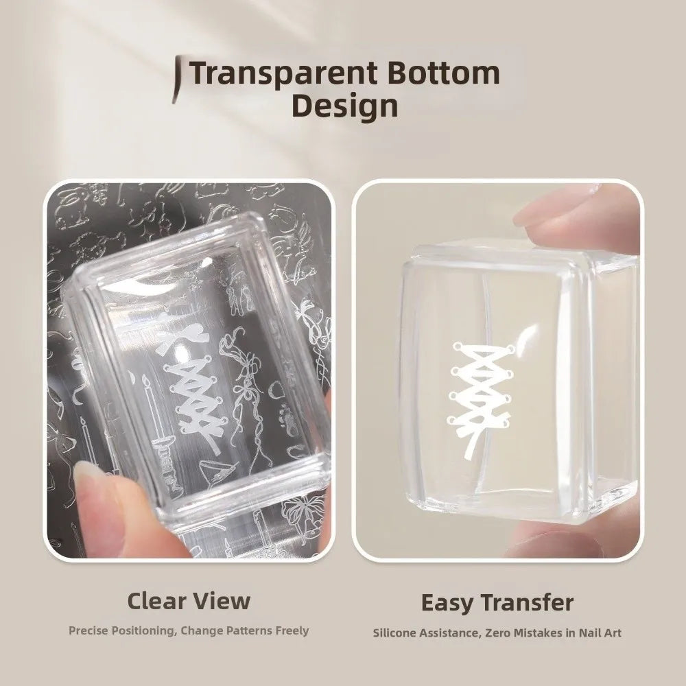 Transparent Nail Art Stamping Plates Square Reusable Manicure French Zpaxo