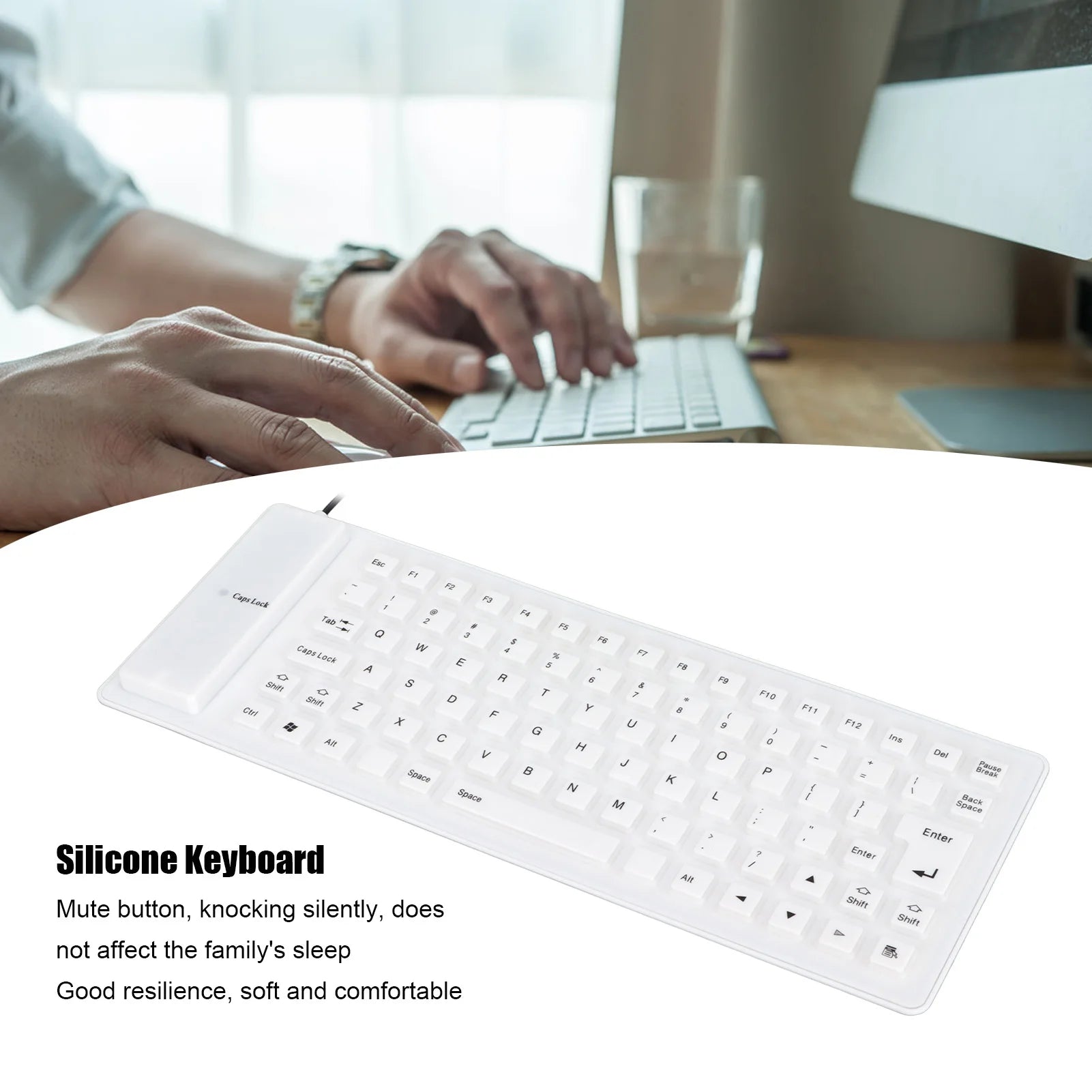 Portable USB Wired Keyboard Silicone Fully Sealed Design Lightweight Silent Soft Comfortable Silicone Keyboard for PC Zpaxo