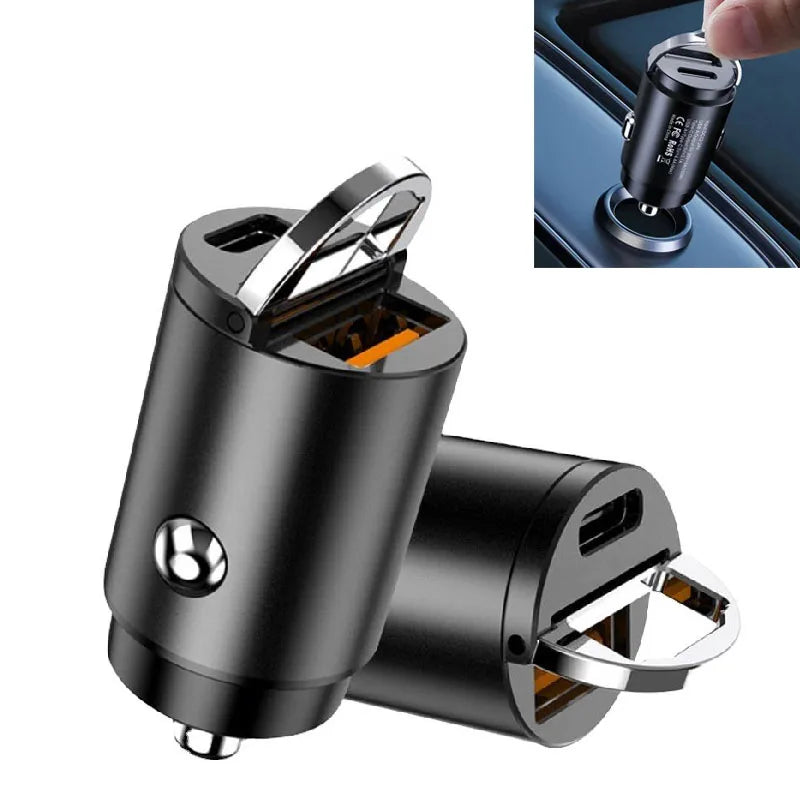 Car Mounted Dual Port Mini USB Charger Ultra Fast Charging Cigarette