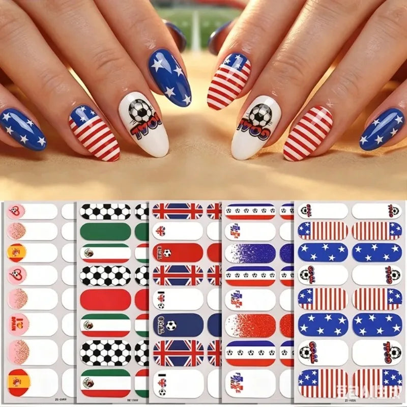 National Flag Theme Nail Stickers Soccer Nation Decals Ball Fans