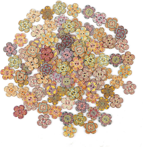 100Pcs Wooden Flower Buttons 20mm | 2-Hole DIY Sewing Crafts Wooden Craft Buttons Zpaxo
